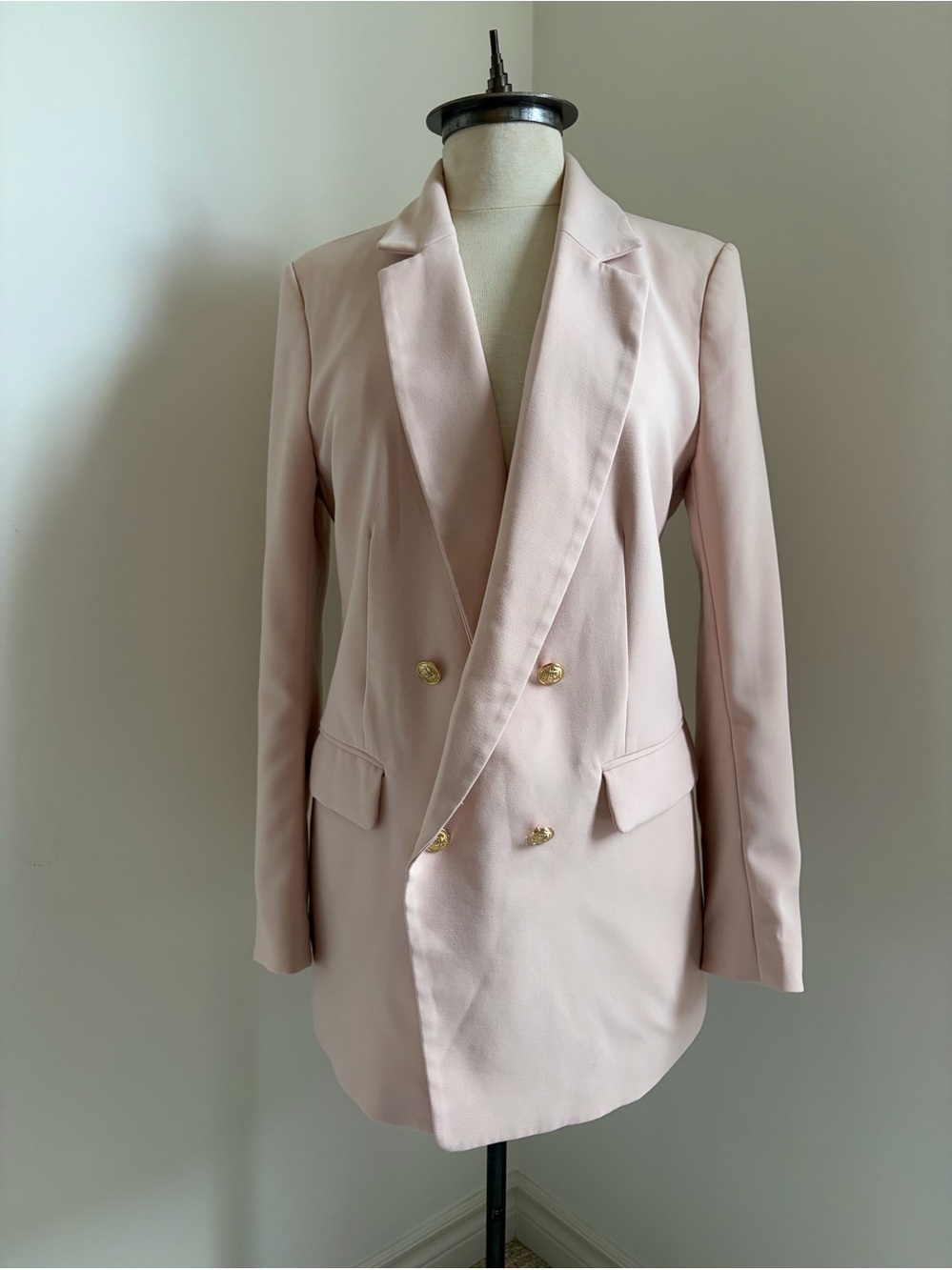 H&M Soft Pink Double Breasted Long Blazer SIZE 12